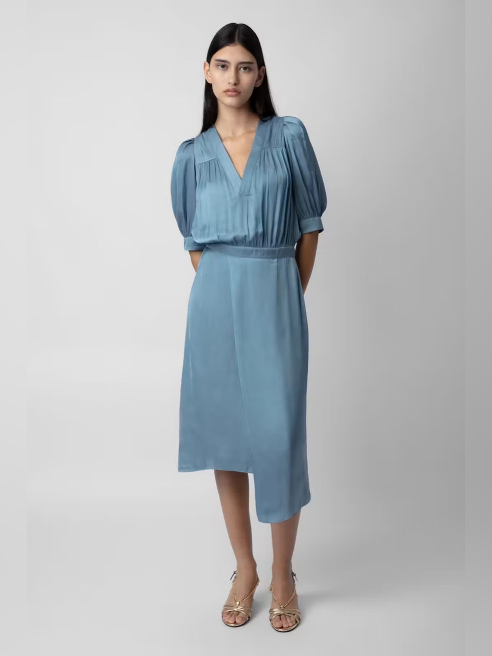 Zadig & Voltaire Ralia Satin Wrap Midi Dress in Blue